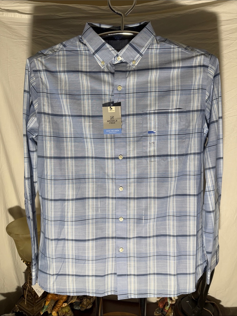 Van Heusen Light Blue and White Plaid Button-Down Shirt